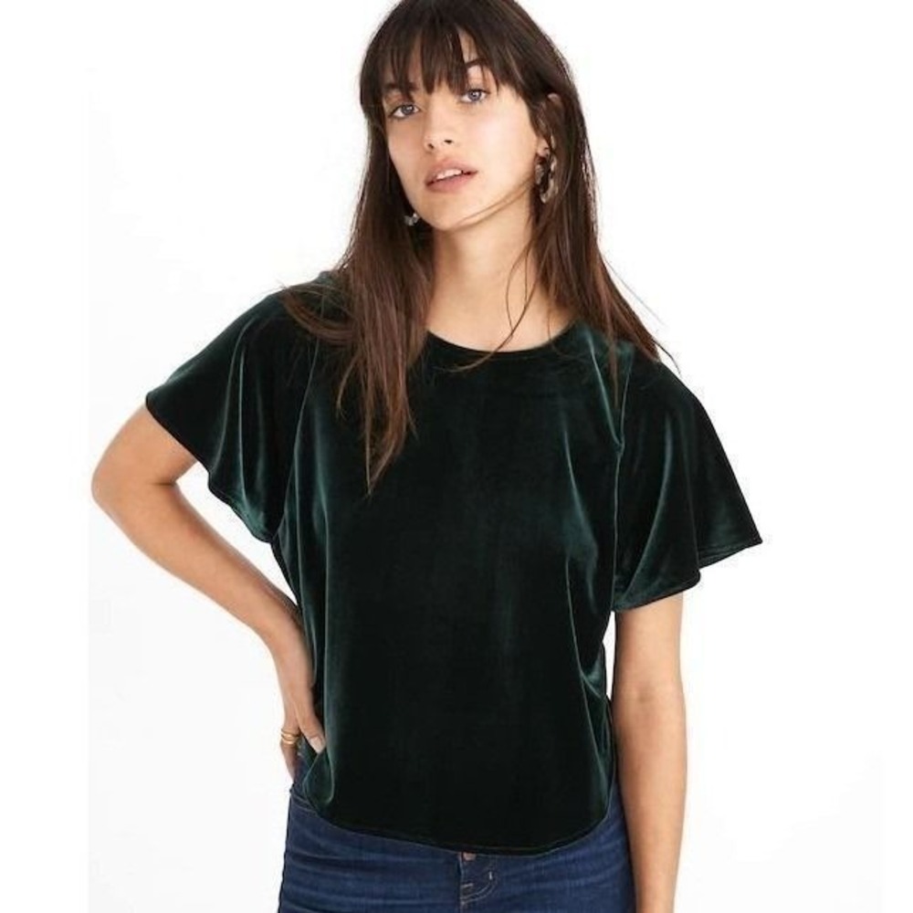 Madewell Velvet Butterfly Top Women S Green Holiday Boho Minimalist Luxe Soft